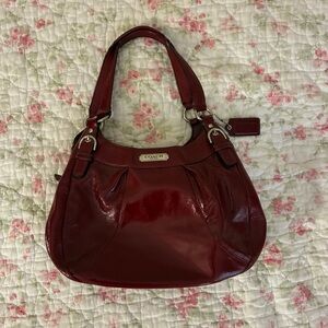 Trendy Coach Cherry Red Shiny Leather Hobo Soho Bag